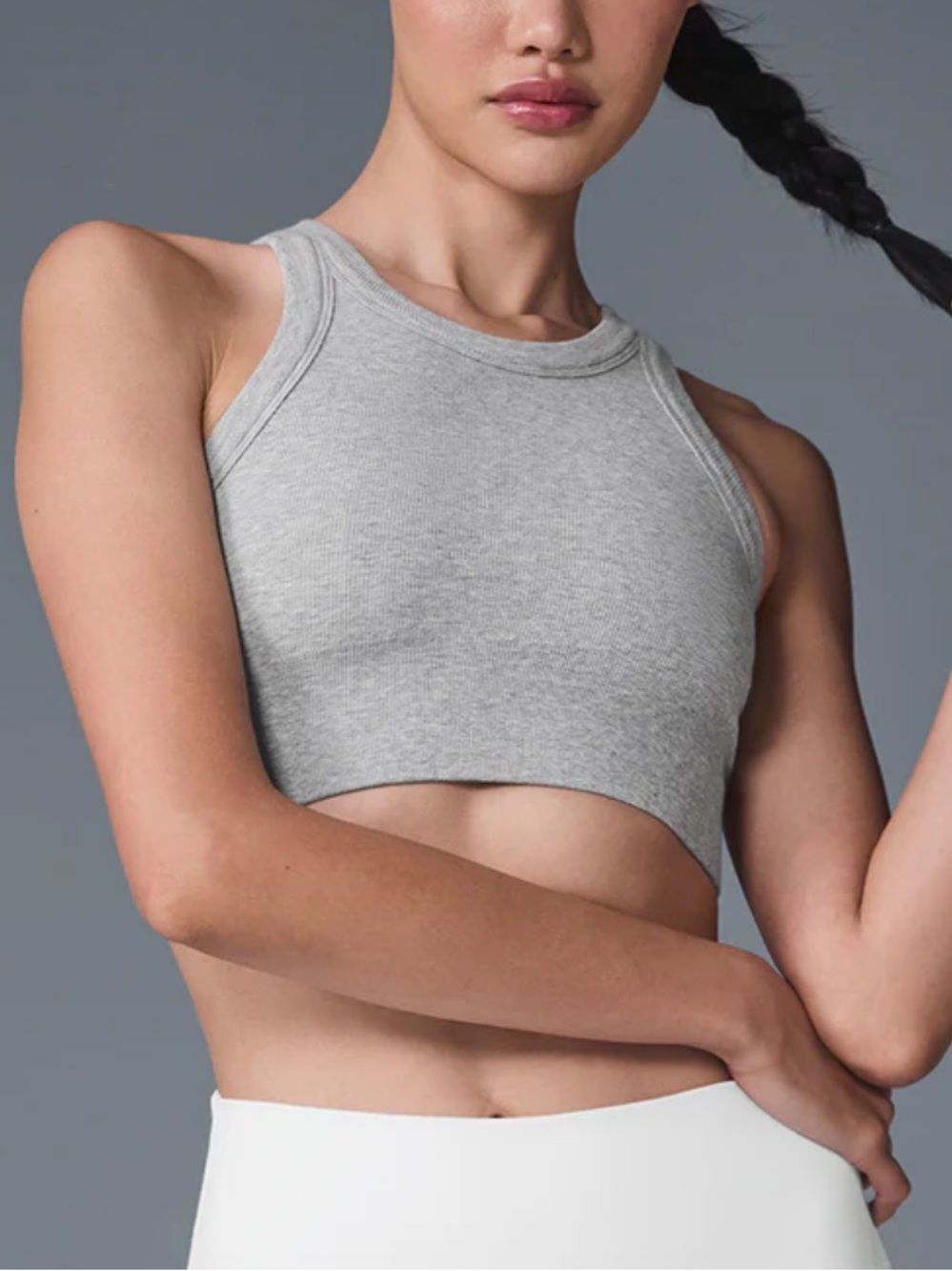ALO Yoga Seamless Delight High Neck Bra Athletic Heather Grey M